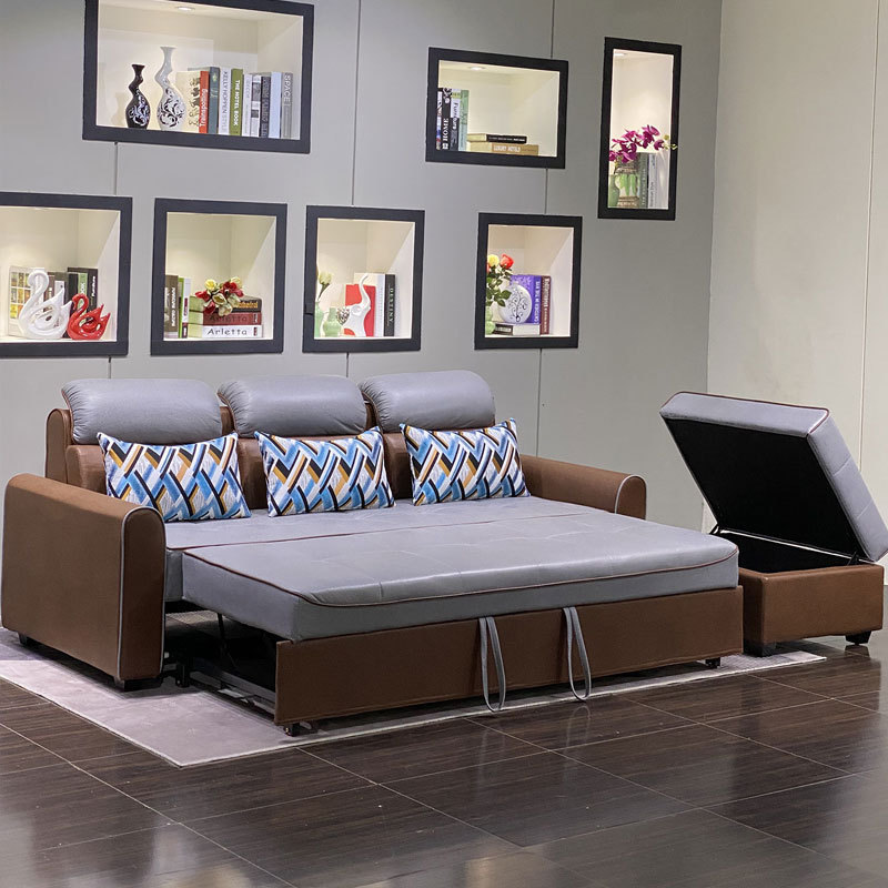 Wholesale Grey Simple Folding Sofa Bed Divano Letto Living Room Furniture Technology Cloth Sofa Foldable Multifunctional Sofabed