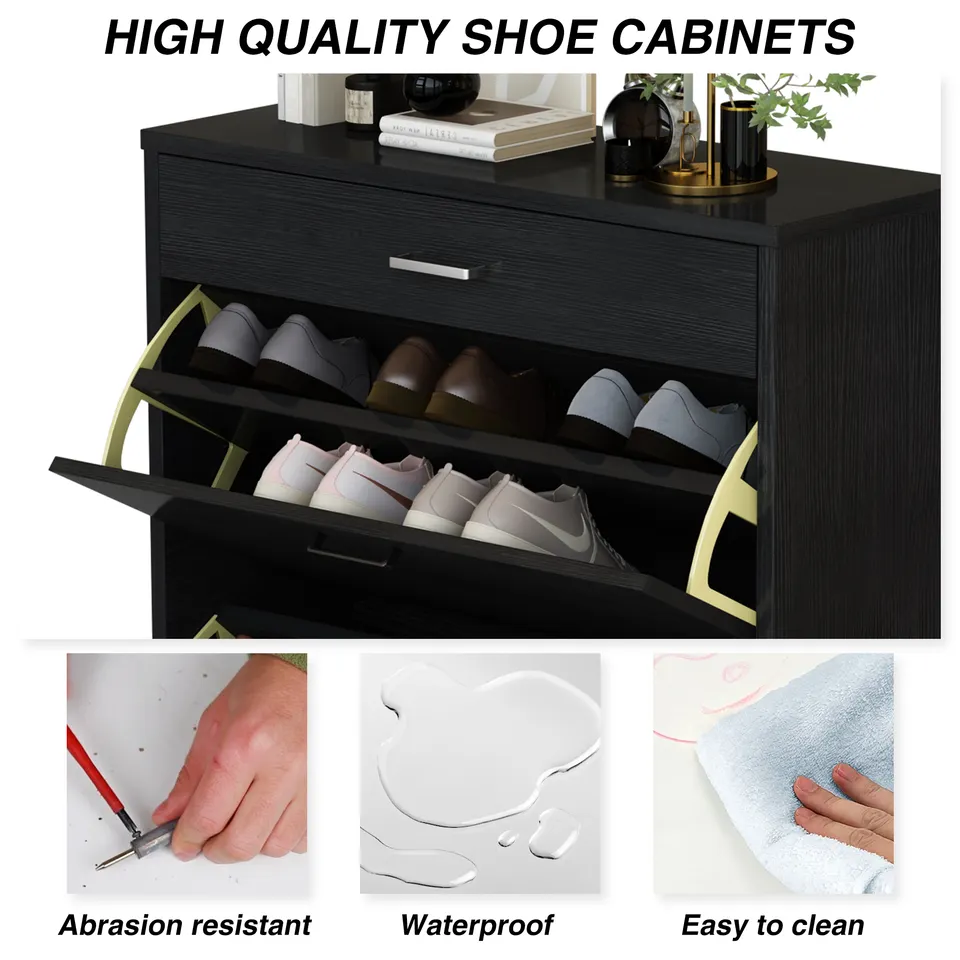 Free Shipping with 2 Flip Cabinet Luxury Black Storage Wooden Shoe Rack Cabinet Large Modern for Home Entryway Shoe Cabinet