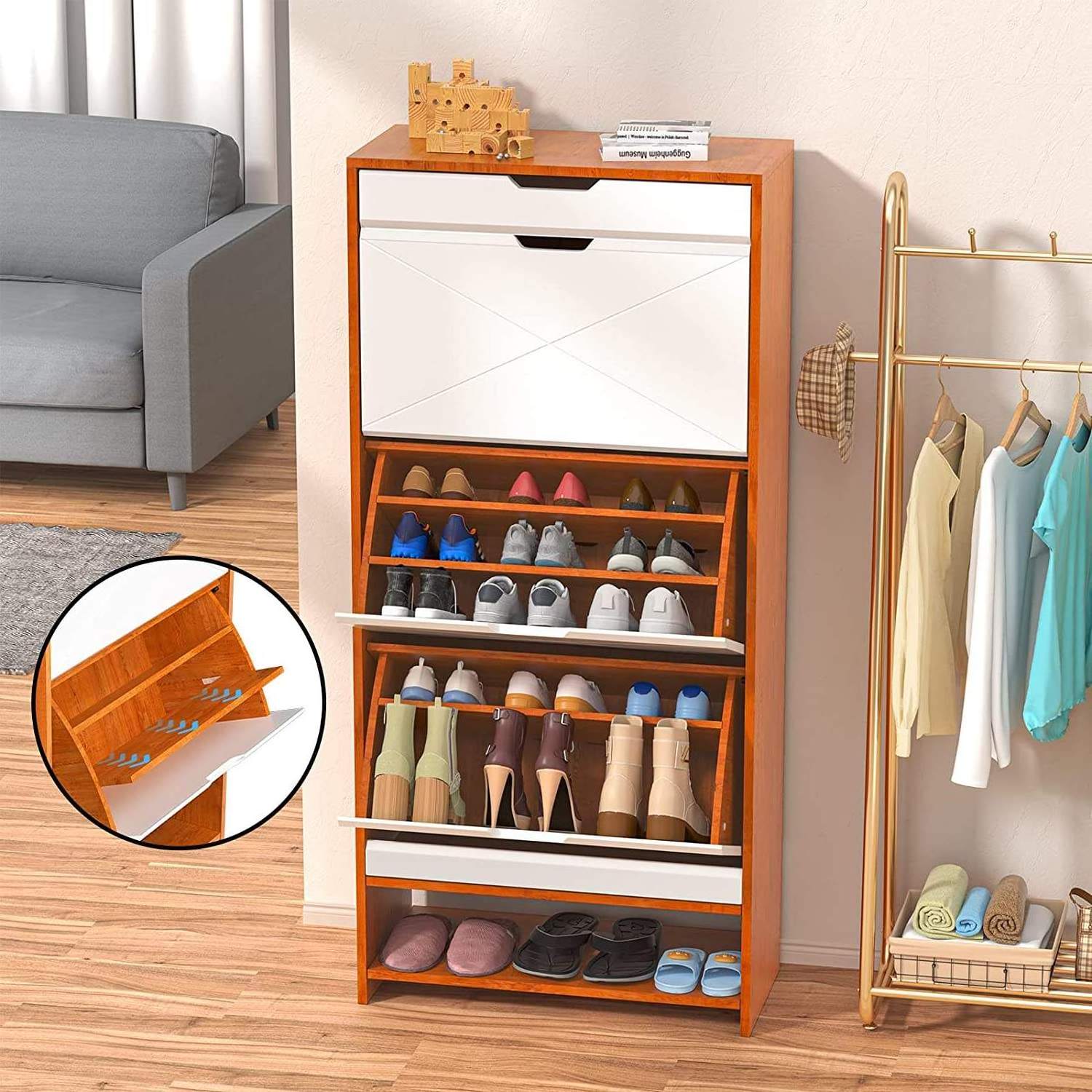 Wooden Freestanding Shoe Rack with 3 Flip Drawers - Direct from the Factory for Entryway Shoe Storage Organization