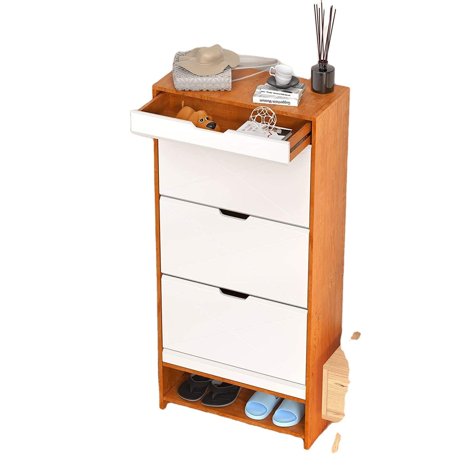 Wooden Freestanding Shoe Rack with 3 Flip Drawers - Direct from the Factory for Entryway Shoe Storage Organization