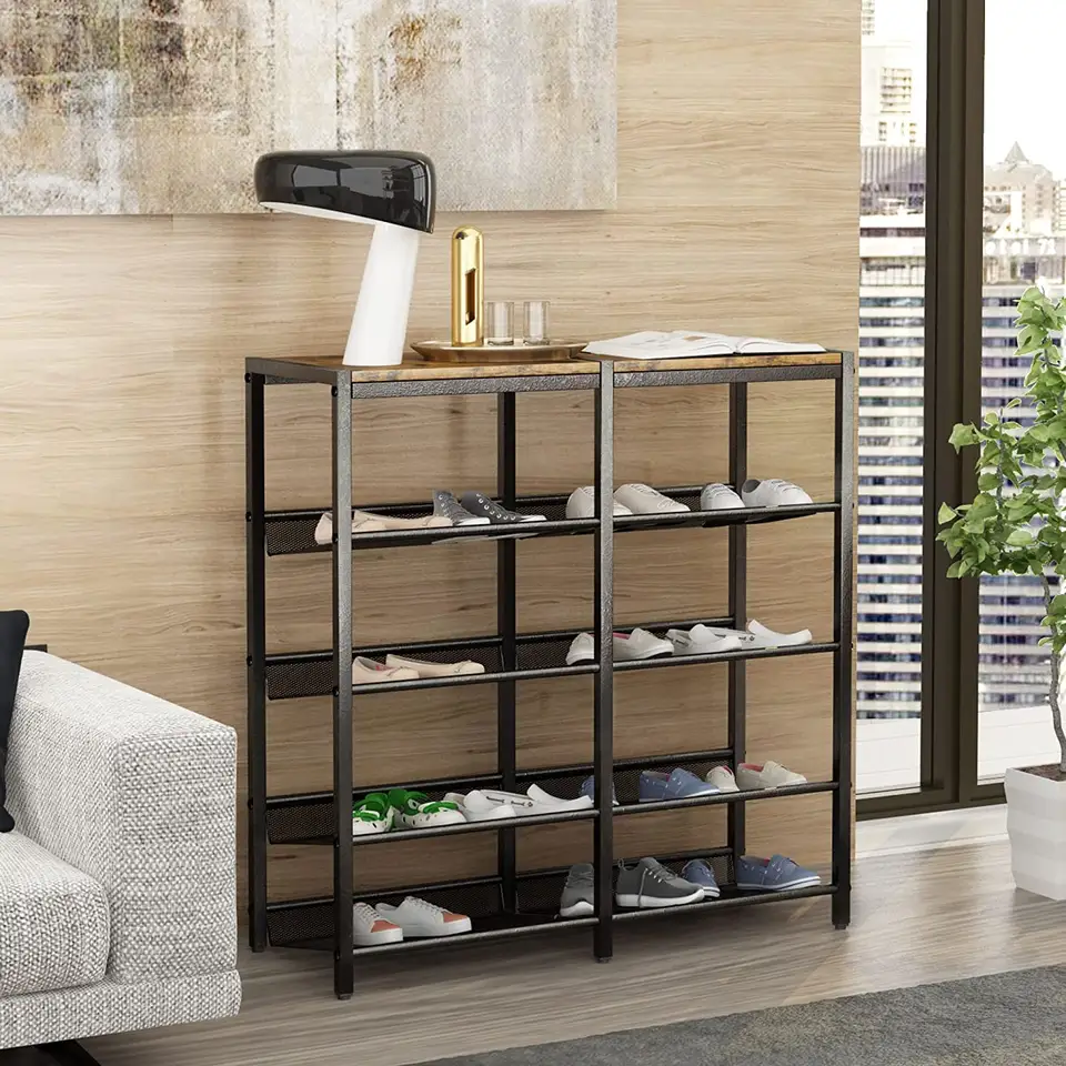 With 4 Metal Mesh Shelves Large Size 5-Tier Storage Cabinet Shoe Cabinet Multi-Layer Metal Frame Sturdy Luxury Shoe Rack