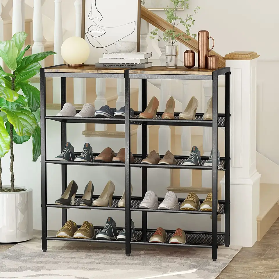 With 4 Metal Mesh Shelves Large Size 5-Tier Storage Cabinet Shoe Cabinet Multi-Layer Metal Frame Sturdy Luxury Shoe Rack