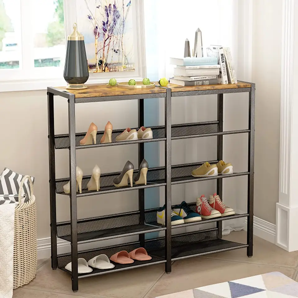 With 4 Metal Mesh Shelves Large Size 5-Tier Storage Cabinet Shoe Cabinet Multi-Layer Metal Frame Sturdy Luxury Shoe Rack