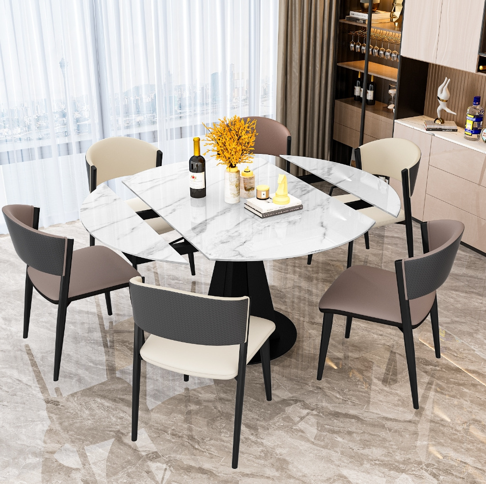 Home Furniture Modern Expandable Round Dining Table Dining Room Rotating Expendable Table Sets Chairs Standard Packing