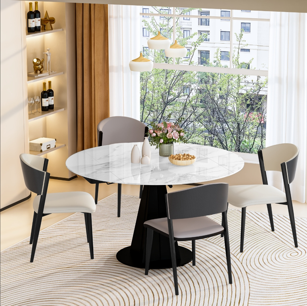 Home Furniture Modern Expandable Round Dining Table Dining Room Rotating Expendable Table Sets Chairs Standard Packing