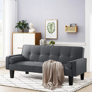 Dark Gray Loveseat Futon 3 Angles Adjustable Sleeper Couch Convertible Sofa Bed Armrest Linen Fabric Button Tufted Sofa Bed