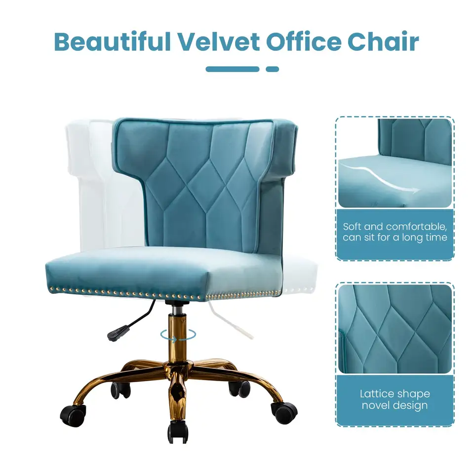 Soft Velvet Ergonomic Computer Chair Low Back Accent Recliner Swivel Chairs with Wheels Height Adjustable for Home Office Chair