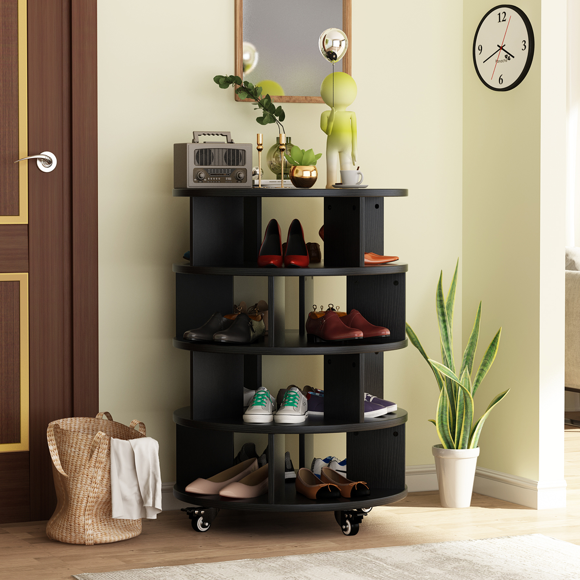 Shoe Racks Cabinet Modern Black Shoe Storage Cabinet With Drawer MDF Table Top For Entryway Living Room