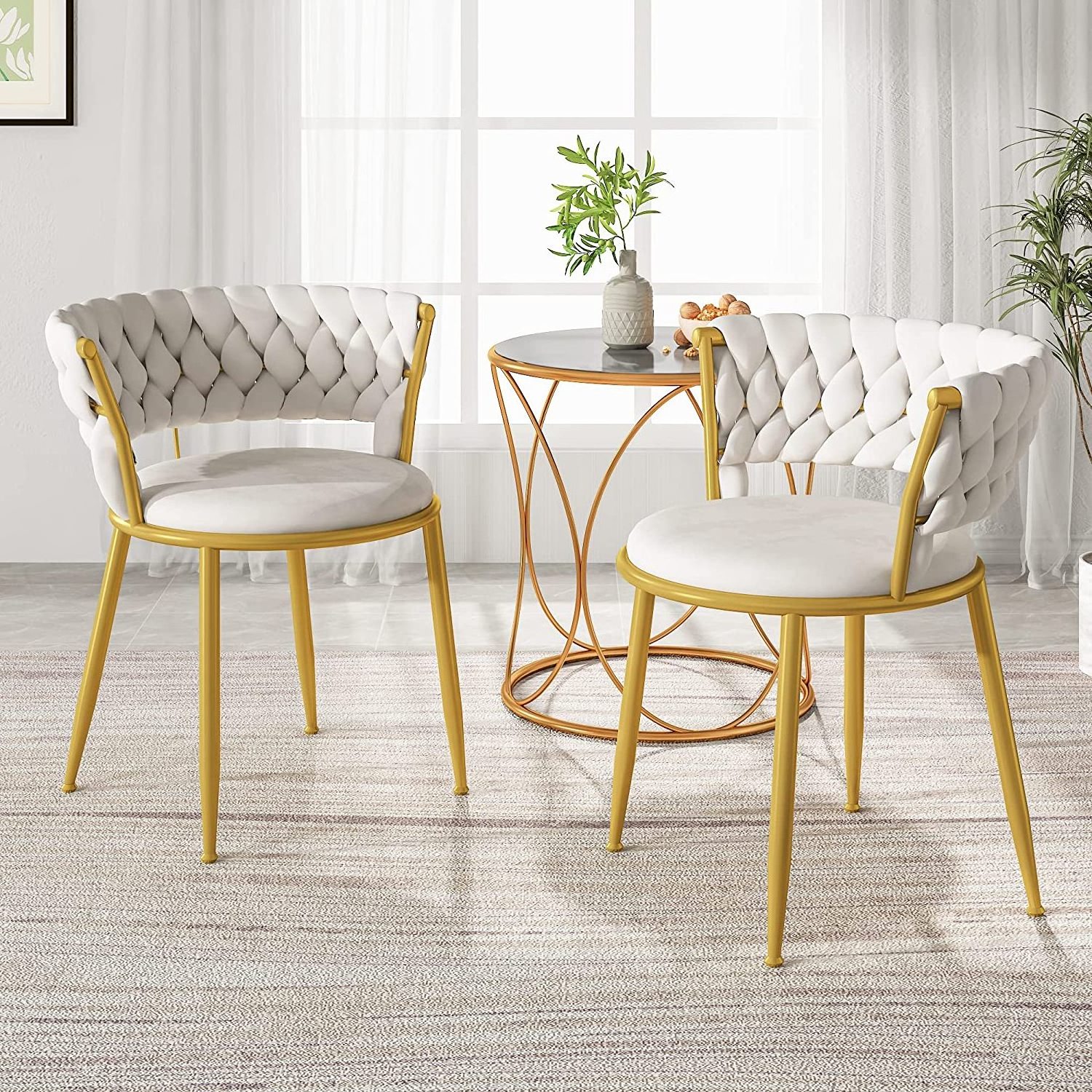 Free Sample Luxury Velvet Upholstered Set of 2 Arm Chair Modern Golden Metal Legs for Kitchen Living Room Accent Chair