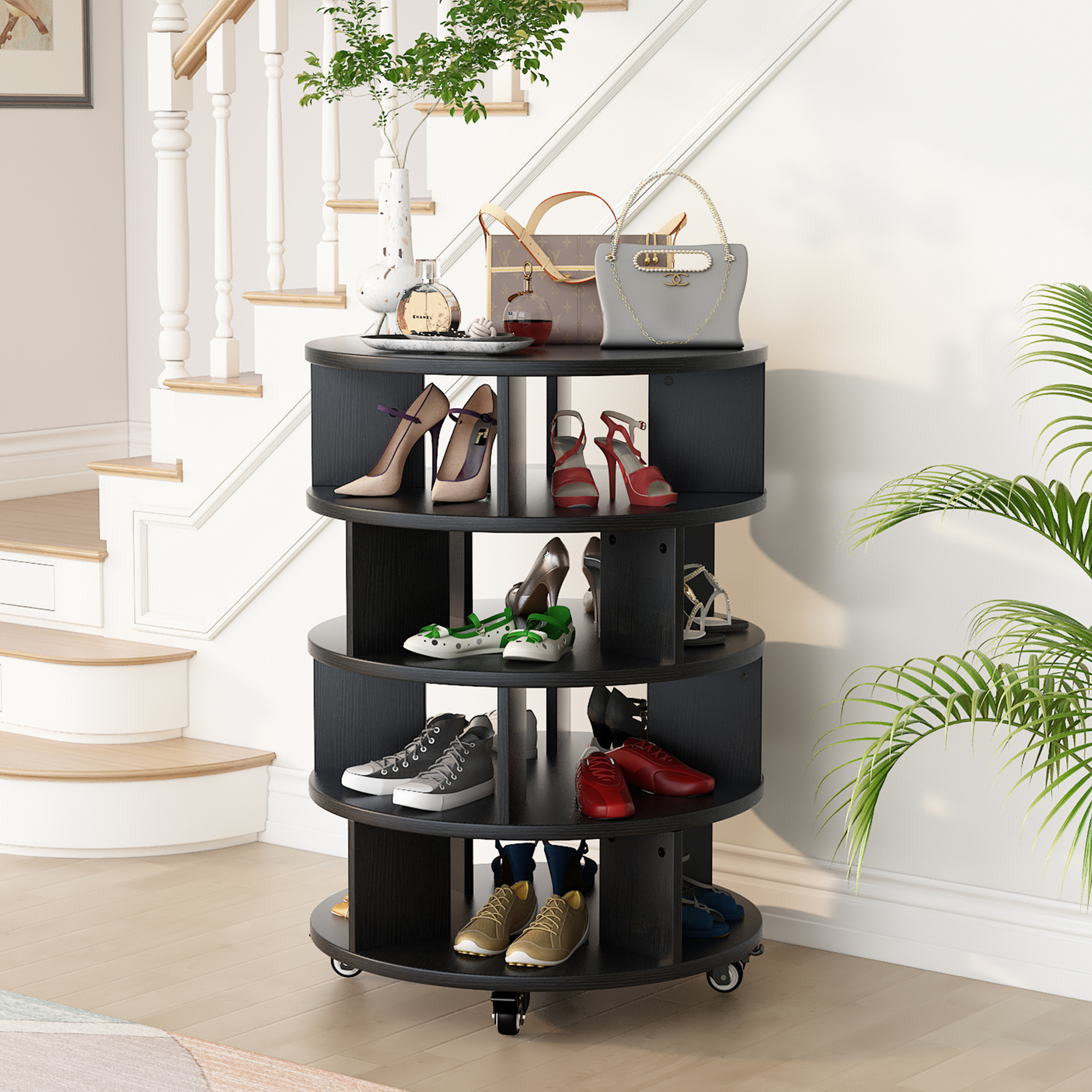 Shoe Racks Cabinet Modern Black Shoe Storage Cabinet With Drawer MDF Table Top For Entryway Living Room