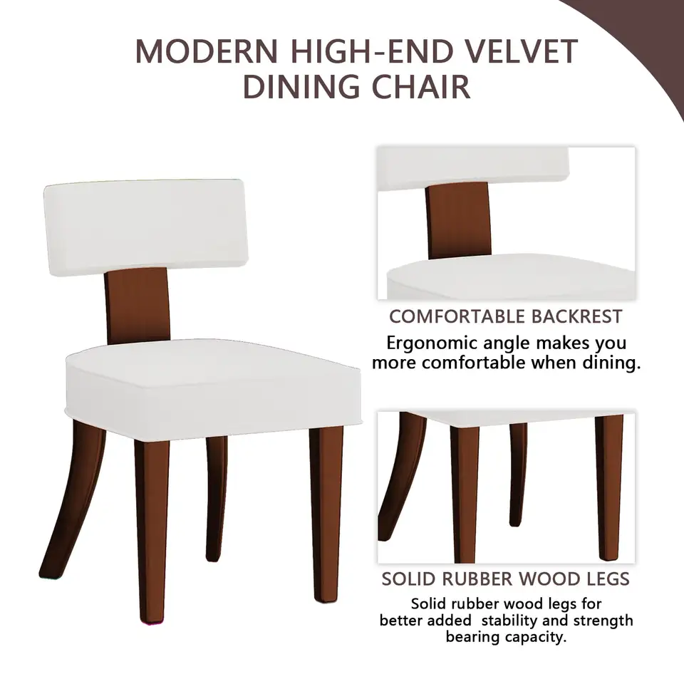 High End Set of 2 Sillas De Backrest Velvet Dining Chairs for Living Room Dining Room Velvet Upholstered Wooden Dining Chairs