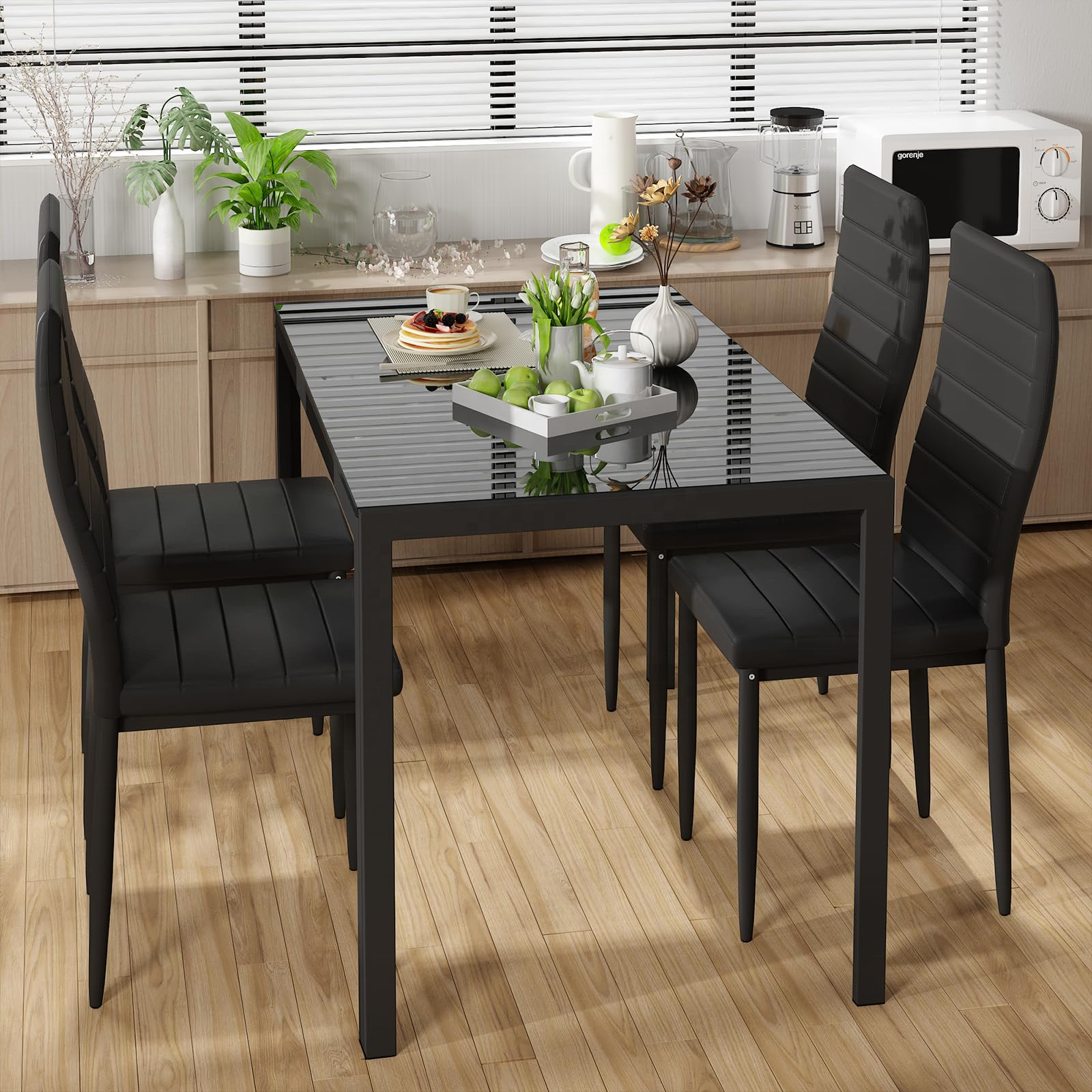 Eco-environment Vogue Fashion Dining Table and Chairs Rectangle Black Stable Restaurant Table Set with 4 chairs