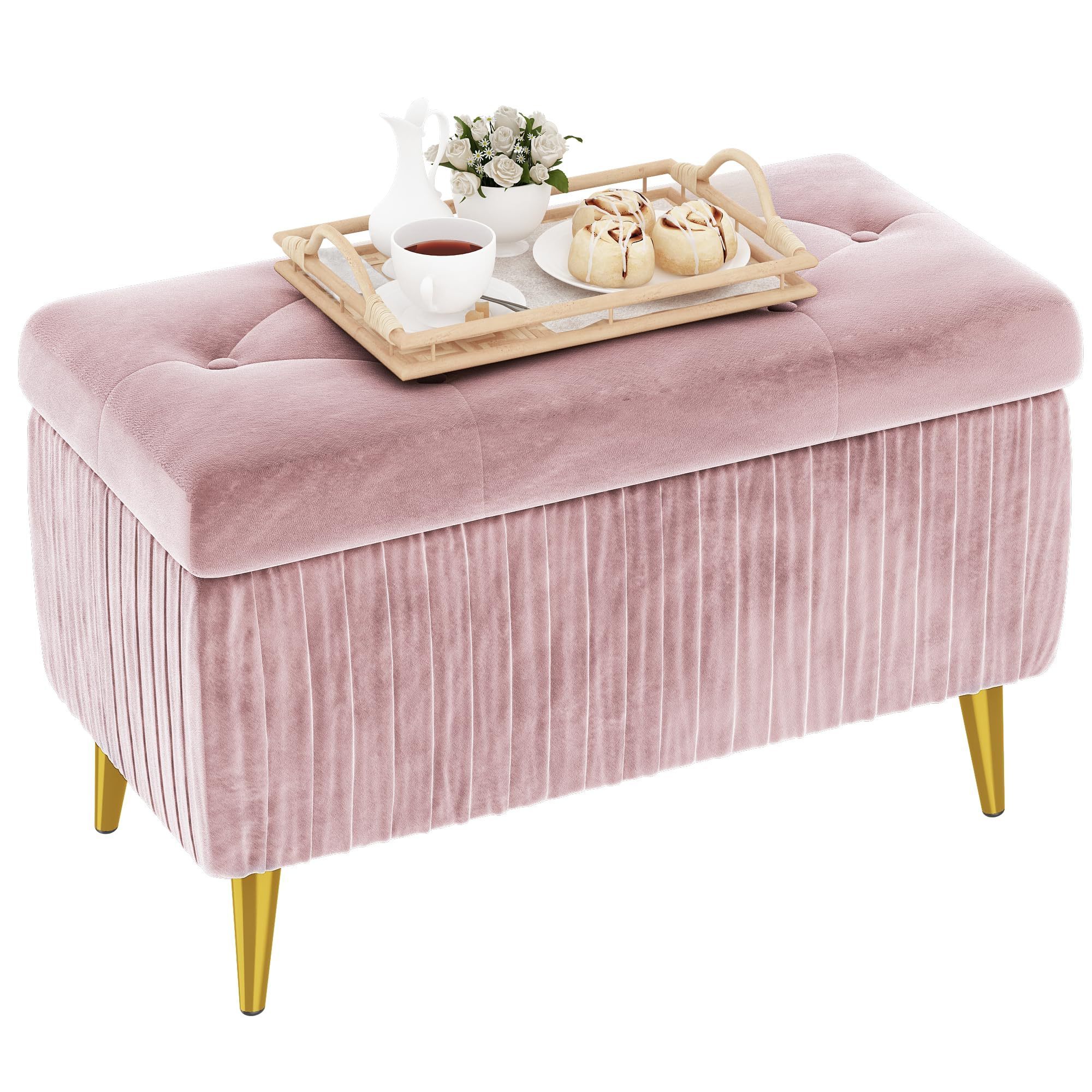 Wholesale Small Stool Tufted Upholstered Velvet Ottoman Stool with Storage Flip Top Bedroom Bench