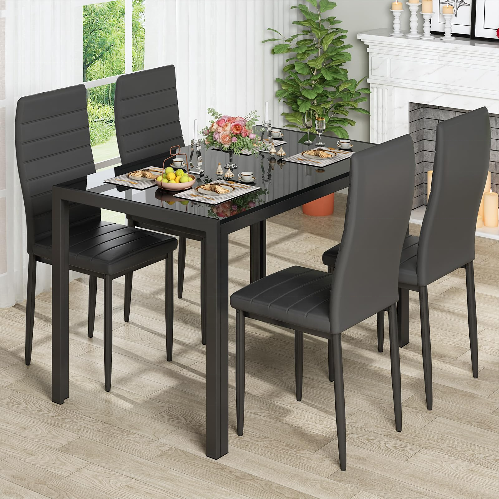 Eco-environment Vogue Fashion Dining Table and Chairs Rectangle Black Stable Restaurant Table Set with 4 chairs