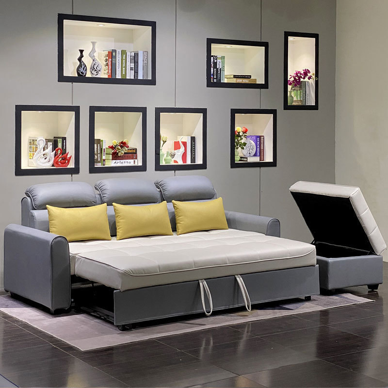 Wholesale Grey Simple Folding Sofa Bed Divano Letto Living Room Furniture Technology Cloth Sofa Foldable Multifunctional Sofabed