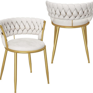 Free Sample Luxury Velvet Upholstered Set of 2 Arm Chair Modern Golden Metal Legs for Kitchen Living Room Accent Chair