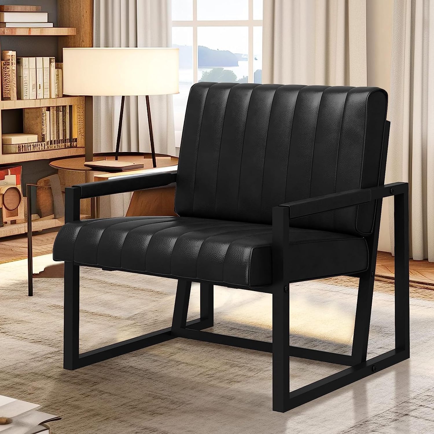 Modern Accent Chair PU Leather Upholstered Armchair with Metal Frame and 4.1