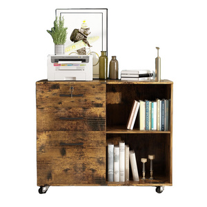 Multifunctional with Wheels Swivel Lockable Wooden Storage Cabinet 3 Drawers Modern Wooden for Office Living Room Cabinet