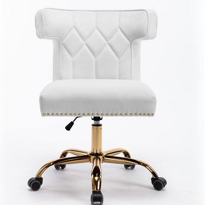 Wholesale White Modern Adjustable Gold Wheel Swivel Desk Chairs Velvet Home Office Chair with High Back 360 Degree Castor