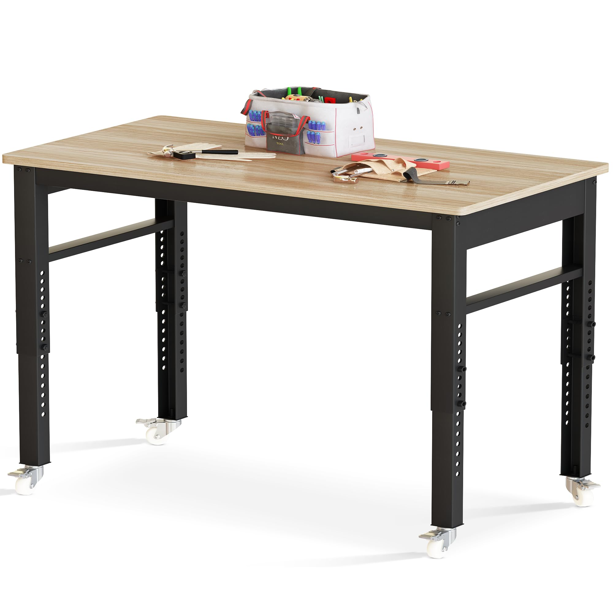 Adjustable Workbench Heavy-Duty Work Table with Lockable Swivel Casters 47.2