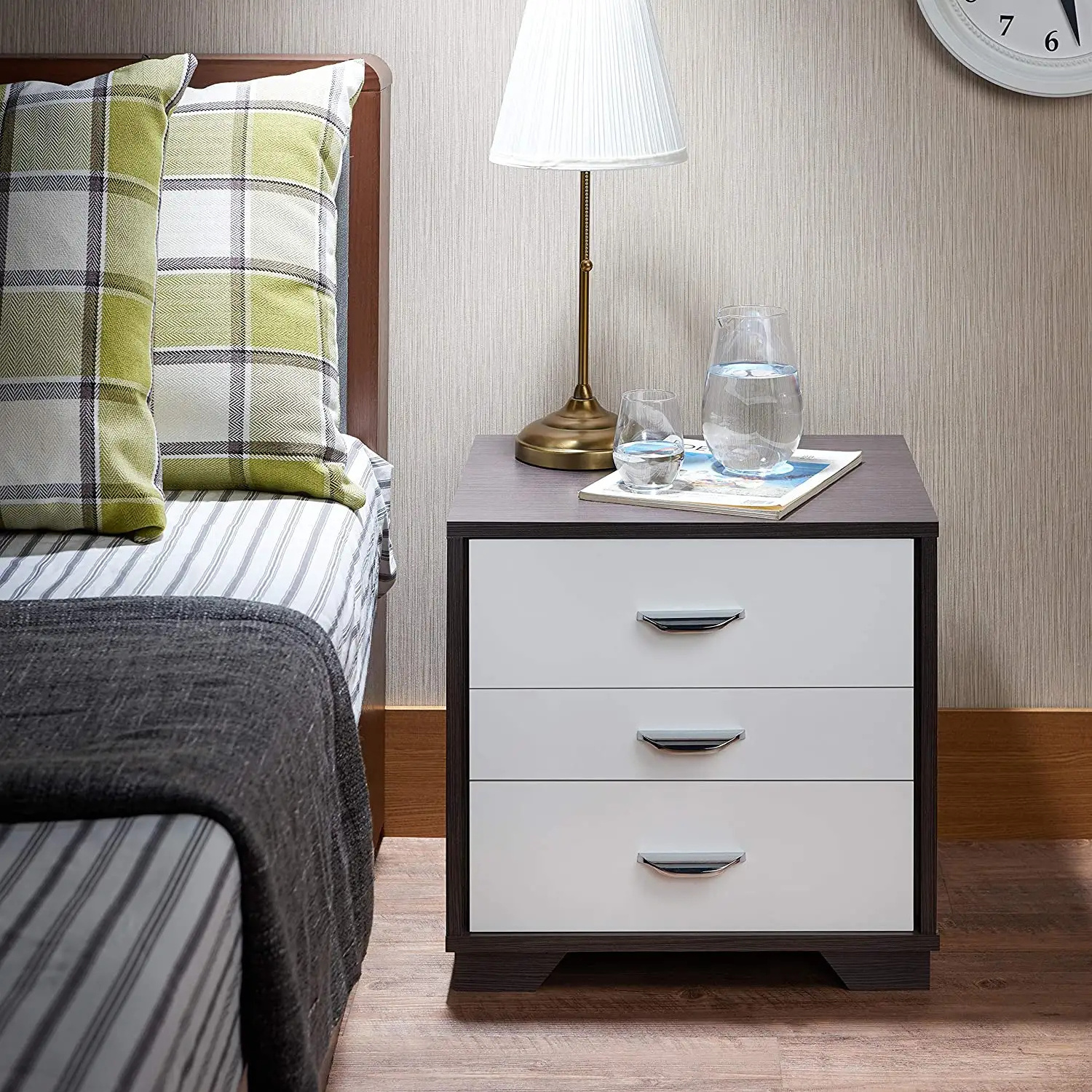 Night Table for Bedroom and Living Room - Featuring 3 Smart Drawers in Brown