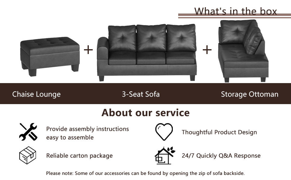 OEM/ODM with Hidden Cup Holders Faux Leather Chaise Sectional Sofa with Storage Ottoman L Shape Button Tufted Leather Sofa Set