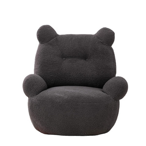 Leisure Armchair with 360 Degree Swivel - Velvet Swivel Accent Chair, adorned with a Cute Bear Beanbag in Soft Short