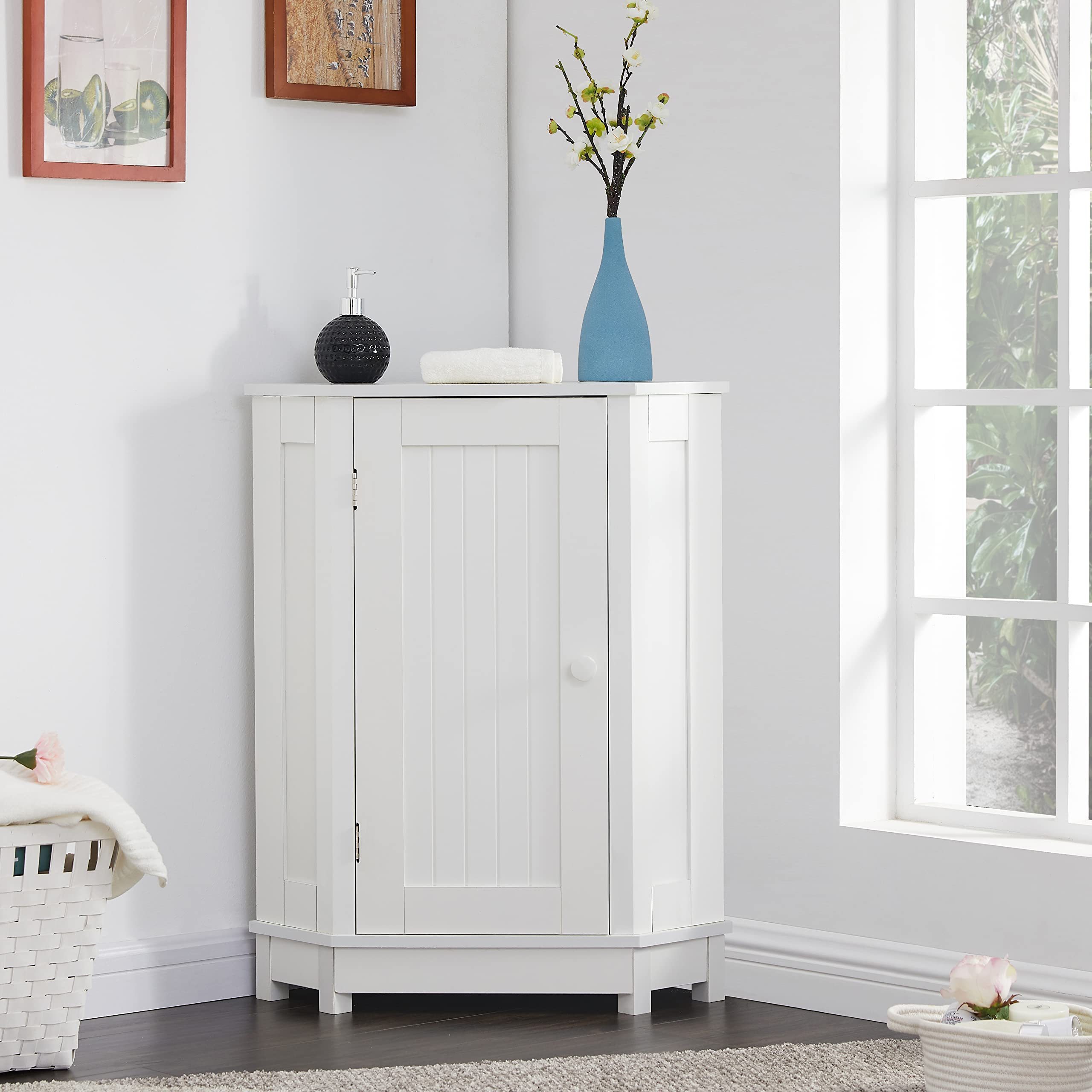 Wholesale Dining Room Corner Cabinet Triangle Storage Cabinets with Doors and Shelves for Small Space - White