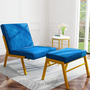 Living Room Lounge Chair with Ottoman Blue Velvet Flip Top Upholstered Chair with Sturdy Gold Metal Frame Single Sofa Chair