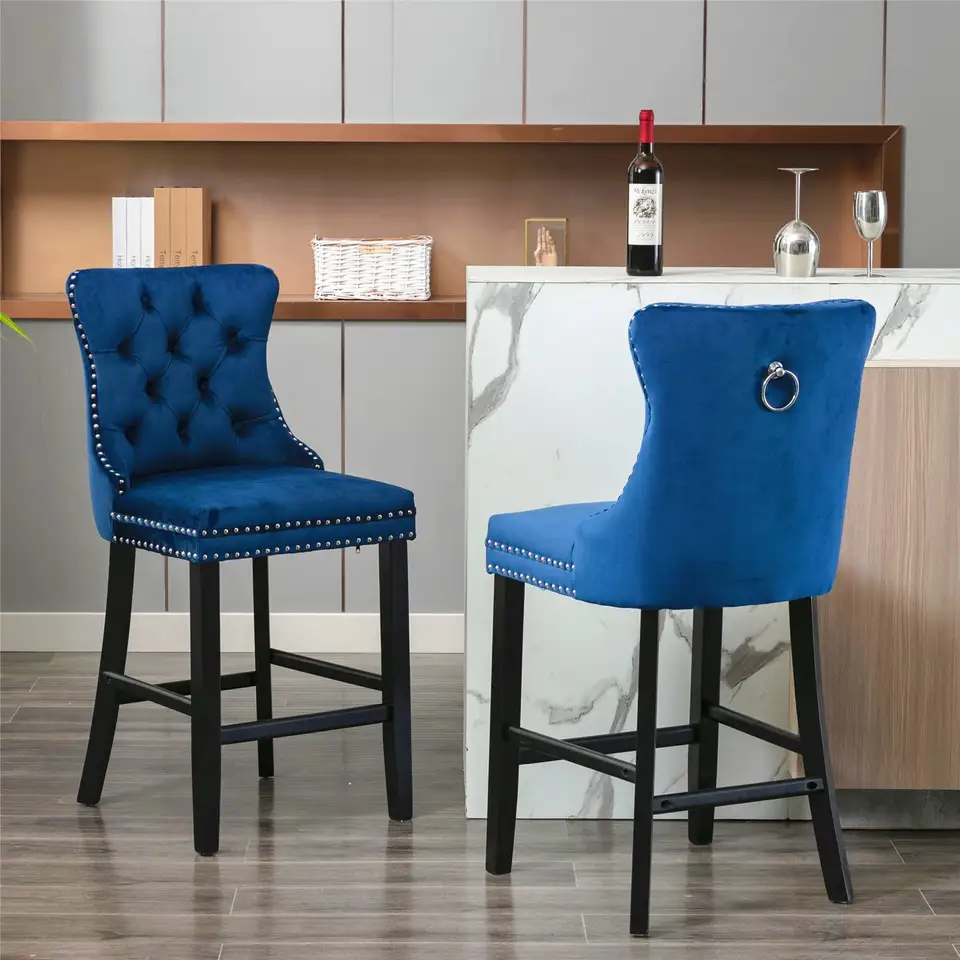 NEW Set of 2 Sillas De Bar Height Button Tufted Dining Chairs Ergonomic Backrest for Restaurant Dining Room Velvet Dining Chairs