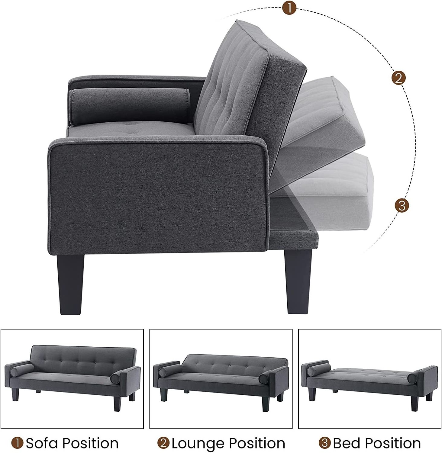 NEW Loveseat Sleeper Couch 3 Angles Adjustable Futon Convertible Sofa Bed Linen Fabric Armrest Button Tufted Fabric Sofa Bed