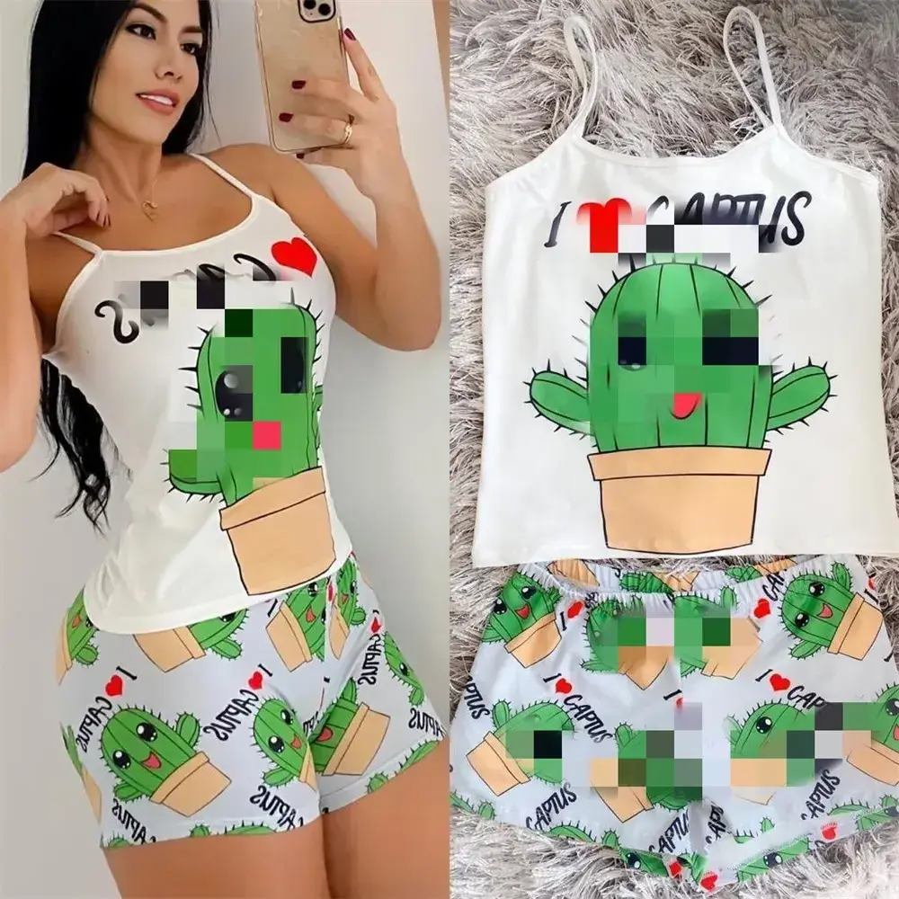 China Wholesale 43%off Summer 2024 Tank Top Custom Cartoon  Two Piece Short Pajama Set sleepwear ladies