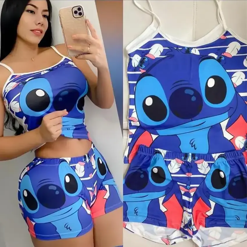 China Wholesale 43%off Summer 2024 Tank Top Custom Cartoon  Two Piece Short Pajama Set sleepwear ladies