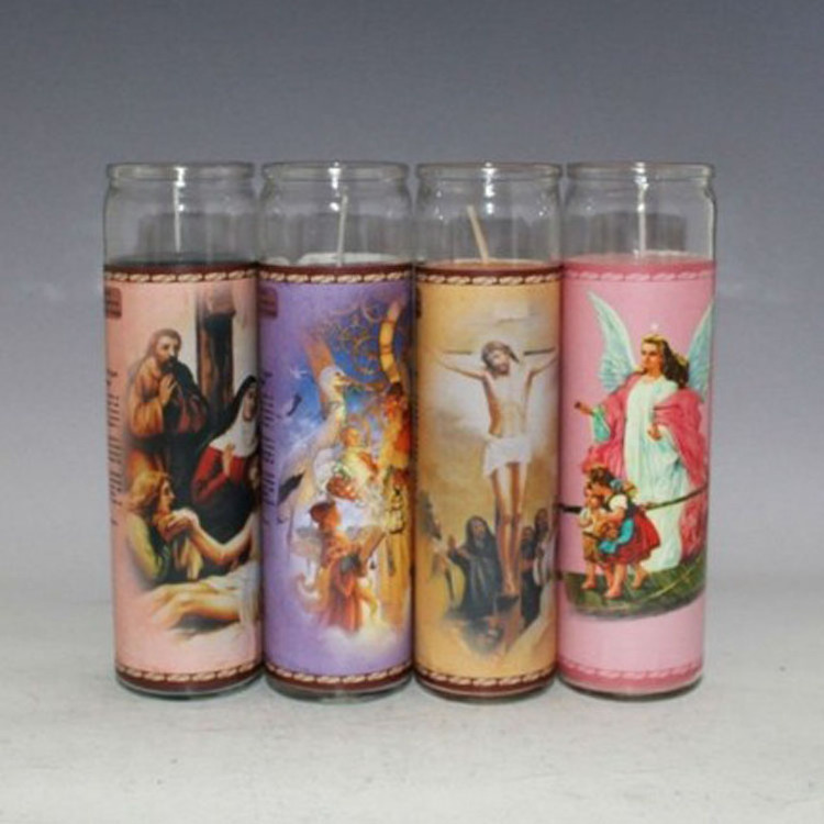 Cheap church funeral memorial glass religious candle made in China