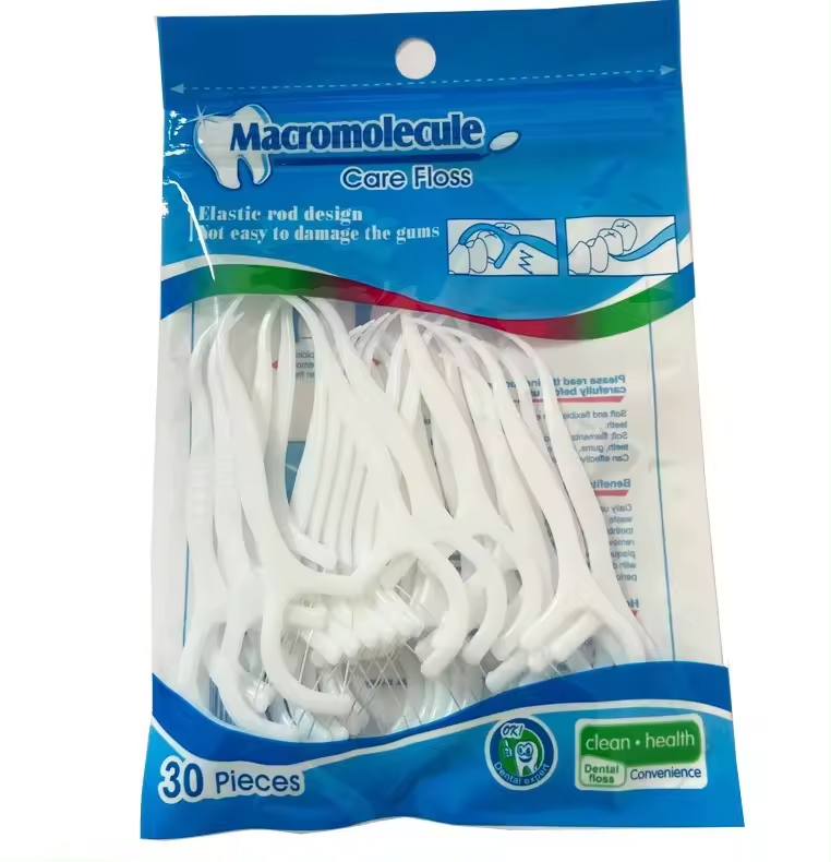 30pcs Bulk Disposable Oral Care Toothpick Polyethylene Fiber Stock Wholesale OEM Private Label Bag Dental Floss Pick