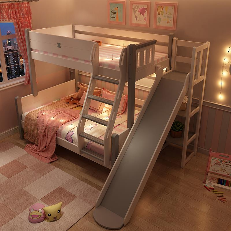 Nordic Style Small Apartment Children Beds Solid Wood Slide Multifunctional Bunk Bed Princess Up Down Beliche Bedroom Furniture