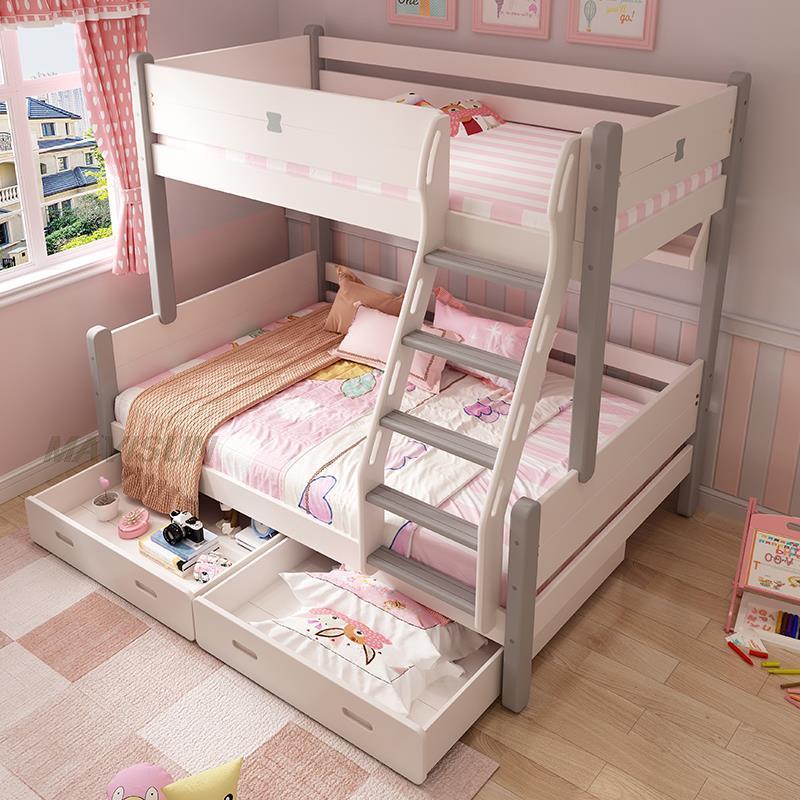 Nordic Style Small Apartment Children Beds Solid Wood Slide Multifunctional Bunk Bed Princess Up Down Beliche Bedroom Furniture