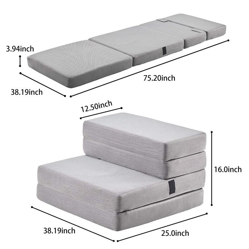 hot selling comfortable tri folding guest foldable bed travel outdoor super soft sponge mattress compression