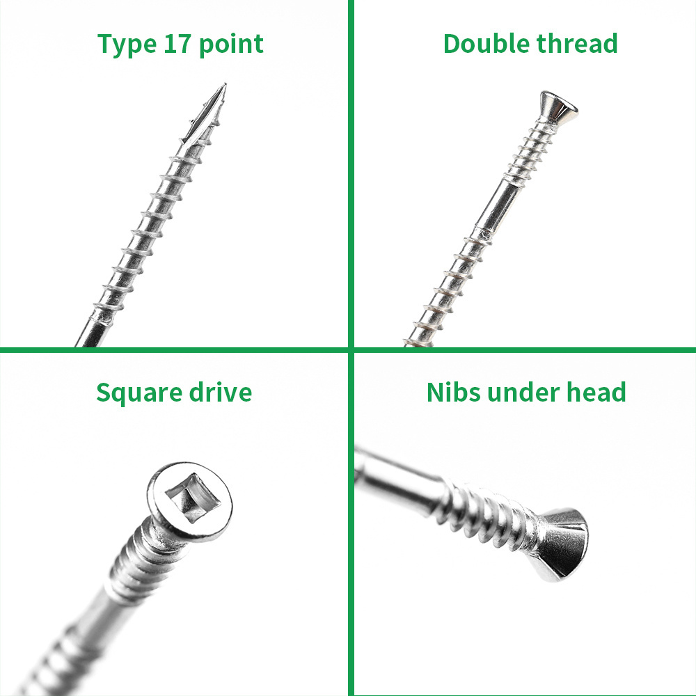 SS 316 Flat Head Chipboard Screw Stainless Steel Drywall Screw Type 17 Flat Square Deck Screw For Outdoor Wood Project