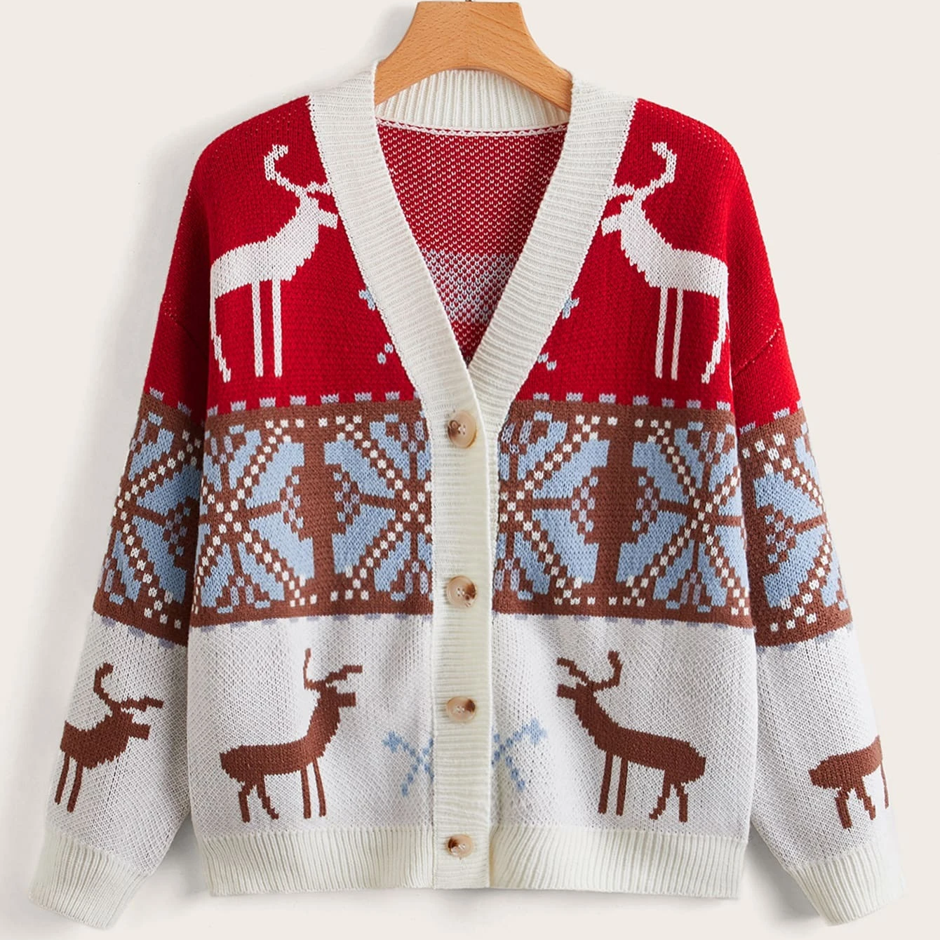 Custom 2023 New Cotton Knitted Holiday Sweater Christmas Pattern Drop Shoulder Cardigan