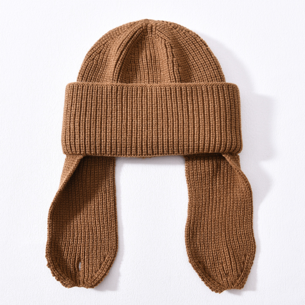 Wholesale Soft Wool Acrylic Knit Hat Skully Outdoor Thick Luxury Earflap Hat Women Winter Floppy Custom Fleece Beanie Ear Flap