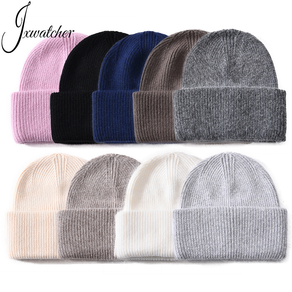 Winter Women Men Wholesale Cashmere Wool Knitted Beanies Skully Custom Logo Classic Striped Unisex Plain Custom Knit Beanie Hats