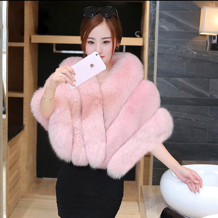 Wholesale Women Winter Warm Fox Fur Poncho Natural Fox Fur Trim Shawl Winter Luxury Real Fur Shawl for Women