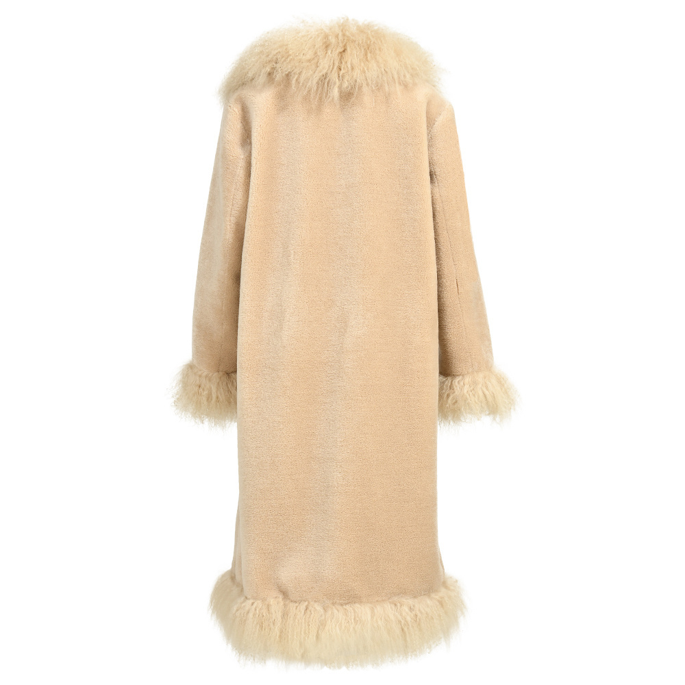 Womens Winter Long Trench Coat Luxury Real Mongolian Lamb Fur Collar Trim Sheep Shearling Women Fur Parka Coat with Fur