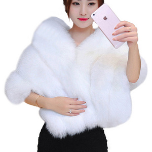 Wholesale Women Winter Warm Fox Fur Poncho Natural Fox Fur Trim Shawl Winter Luxury Real Fur Shawl for Women