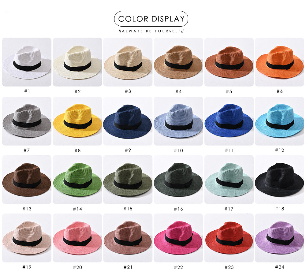 Custom Unisex Men Ladies Panama Fishing Paper Fedora Straw Hat Luxury Wholesale Plain Summer Beach Hats Women Wide Brim Straw