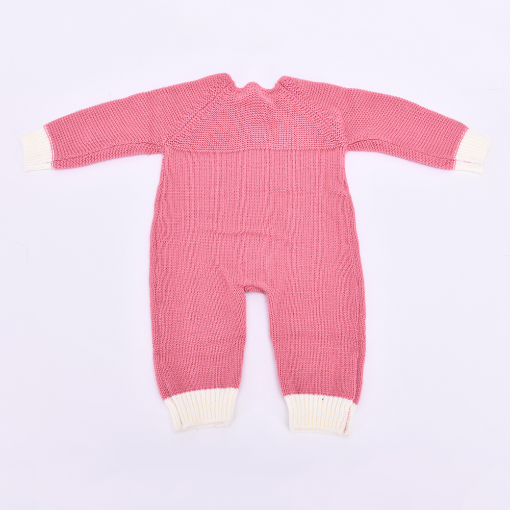 Wholesale Real Fur Collar Cable Rib Knitted Winter Baby Boys' Clothes Crochet Romper Newborn Cotton Knitted Baby Clothes