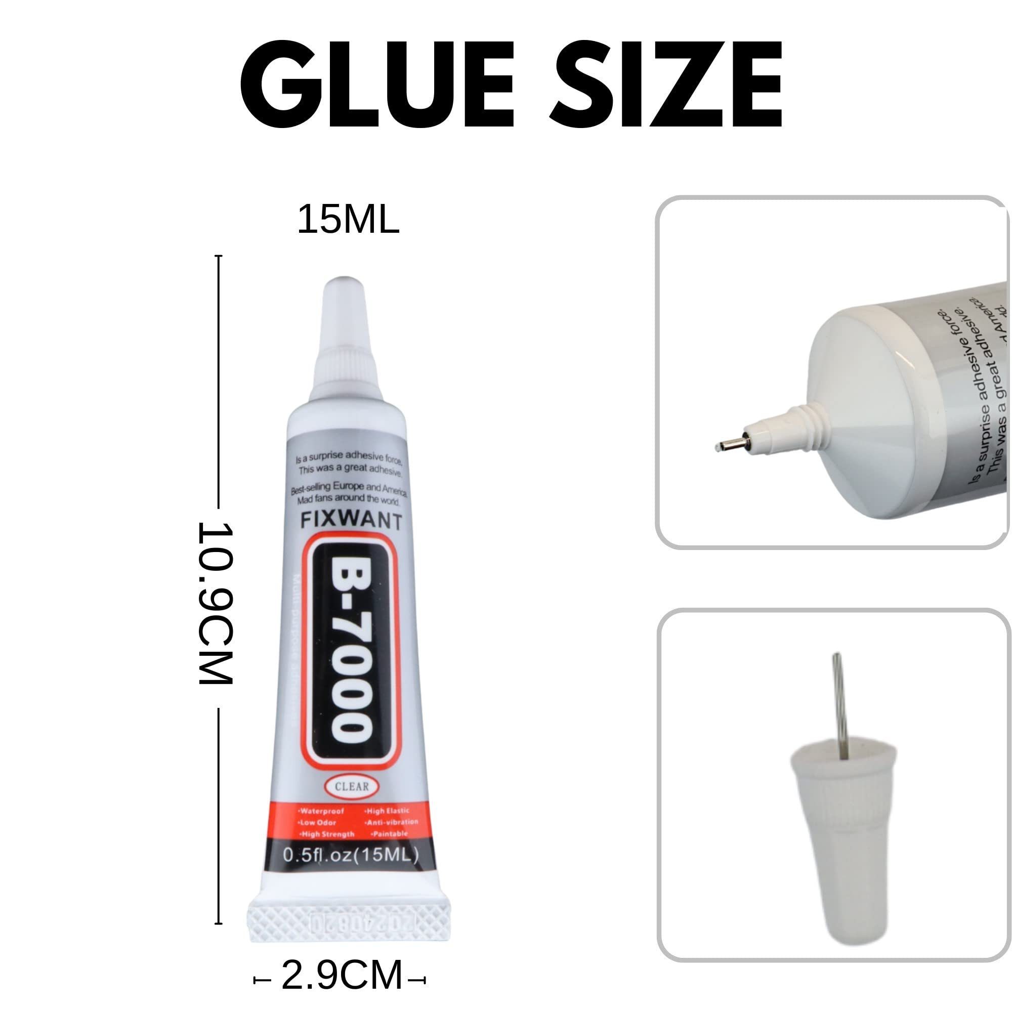 0.5OZ B7000 Semi Fluid High Viscosity Glues for Clothes Shoes Fabric Cell Phones Screen Repair Metal Stone Nail Art Glass 15 ml