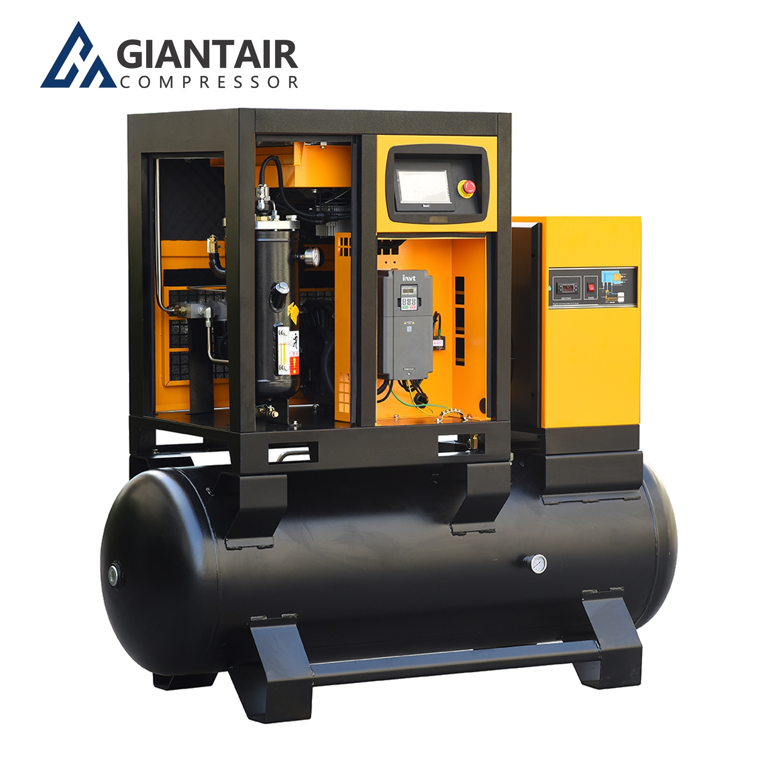 Giantair Energy Saving 11kw 15hp All In One Silent Variable Frequency Screw Air Compressor With Air Dryer With Tank