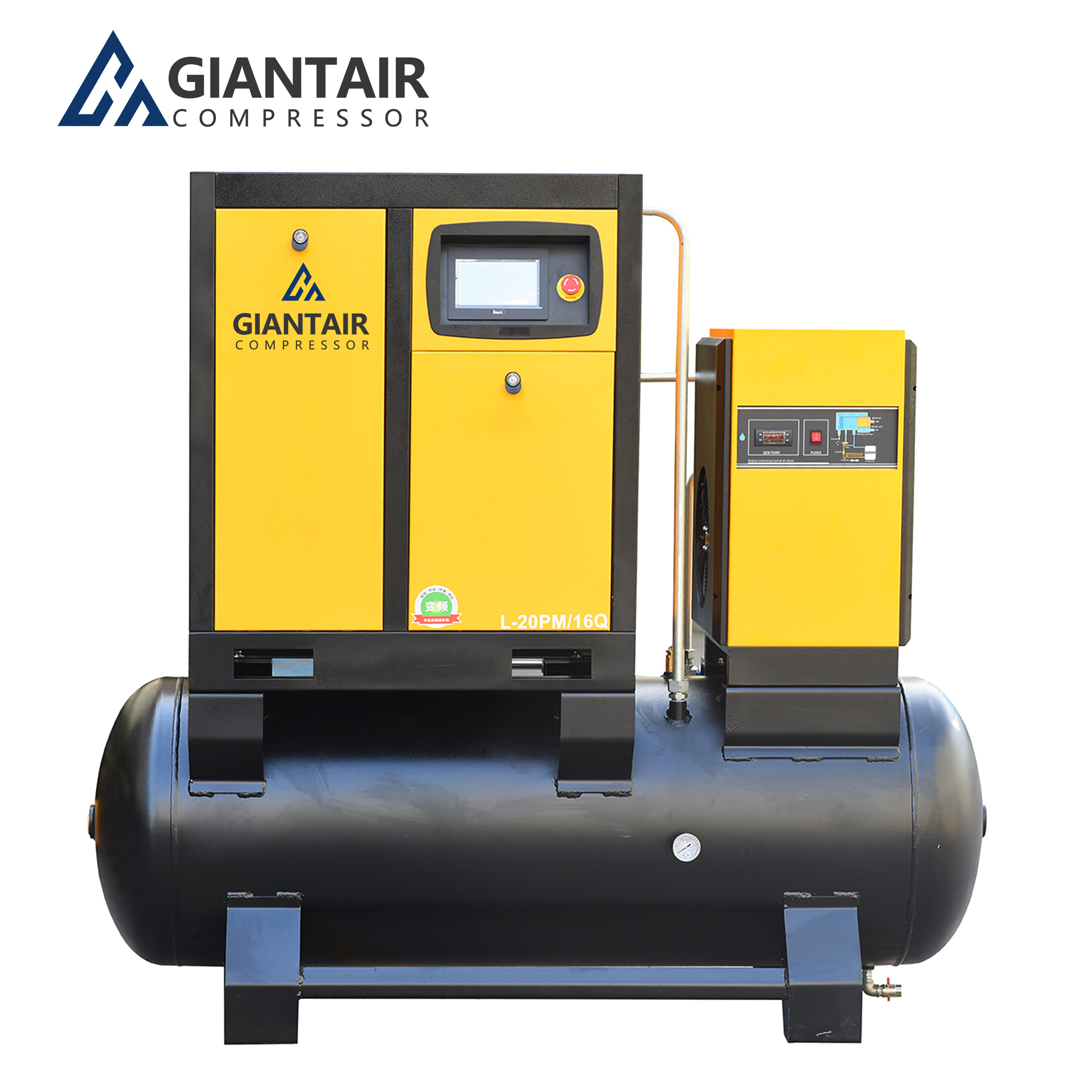 Giantair Energy Saving 11kw 15hp All In One Silent Variable Frequency Screw Air Compressor With Air Dryer With Tank